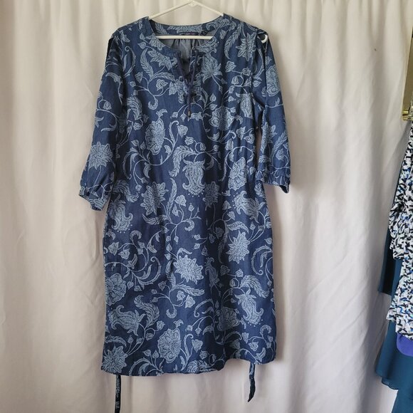 Isaac Mizrahi Sz 10 Dress Cottagecore Floral Blue Tie front slit sleeves lace up - Picture 5 of 13